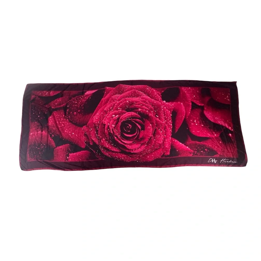 Effy Hemation Pink Dew Drop Rose Satin Scarf Floral Statement Wrap Romantic XL